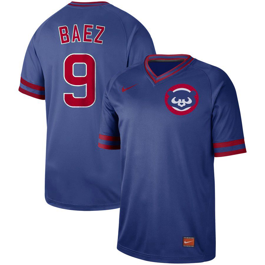 Men Chicago Cubs 9 Baez Blue Nike Cooperstown Collection Legend V-Neck MLB Jersey